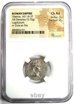 Tibère Ar Denarius Argent Hommage Penny Roman Coin 14-37 Ad Ngc Choice Au