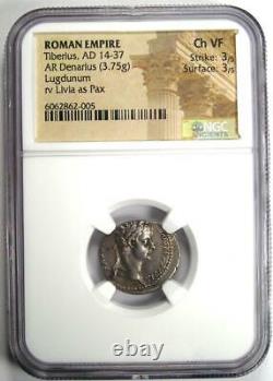 Tibère Ar Denarius Argent Hommage Penny Roman Coin 14-37 Ad Ngc Choice Vf