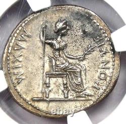 Tiberius AR Denarius Pièce de monnaie romaine en argent en hommage au souverain 14-37 ap J.-C. Certifiée NGC AU