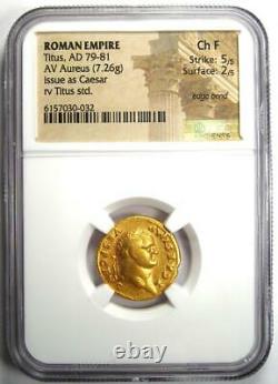 Titus Gold Av Aureus Ancient Roman Coin 79-81 Ad Certifié Ngc Choice Fine