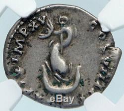 Titus Romain Silver Coin Pompéi Ou Colisée 80ad Rome Dolphin Ancre Ngc I84993