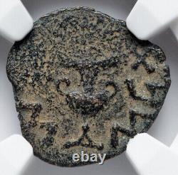 Traduisez ce titre en français : Pièce de monnaie Prutah de la rébellion juive romaine de l'année 3 de l'ère NGC Choice F FINE Judaea 66-70 AD
