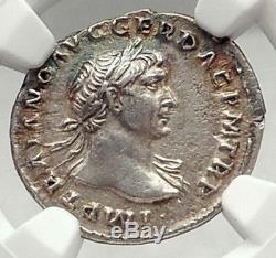 Trajan 105ad Rome Authentique Véritable Ancien Romain Silver Coin Victoire Ngc I72903