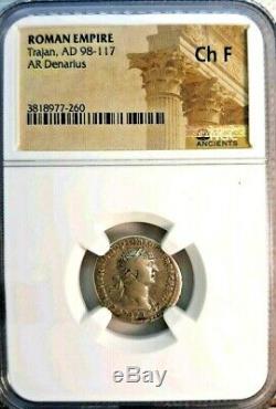 Trajan 98-117. Magnifique Denier. Rare Et Romaine Ancienne Pièce De Monnaie, Ngc Ch F