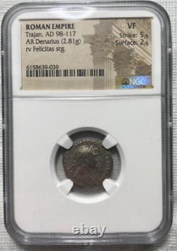 Trajan, Ad 98-117 Empire Romain Ar Denarius Coin Ngc Vf Strike 5/5