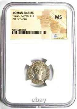 Trajan Ar Denarius Argent Empire Romain Pièce 98-117 Ad Certifié Ngc Ms (unc)