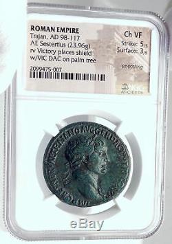 Trajan Authentique Ancien 106ad Sestertius Coin Roman Dacia Victoire Ngc I81774