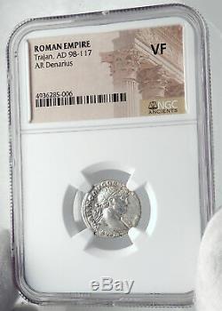 Trajan Authentique Ancien 110ad Argent Monnaie Romaine Dacia Capta Captive Ngc I81797