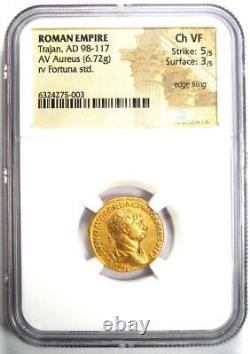 Trajan Av Aureus Gold Roman Coin 98-117 Ad. Certifié Ngc Choice Vf 5/5 Strike
