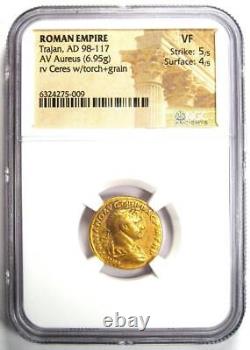 Trajan Av Aureus Gold Roman Coin 98-117 Ad Certifié Ngc Vf 5/5 Strike
