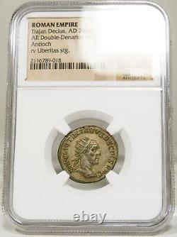 Trajan Dèce Rare'VERITAS AVG' NGC Choice AU. RIC 28b Pièce d'argent de l'Empire romain