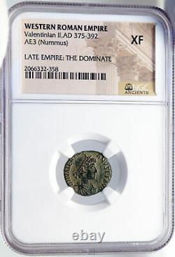 Valentinian II Ancien Authentique 378ad Pièce Romaine Véritable Avec Rome Roma Ngc I82907