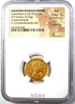 Valentinian II Gold Av Solidus Gold Roman Coin 375-392 Ad Certifié Ngc Au