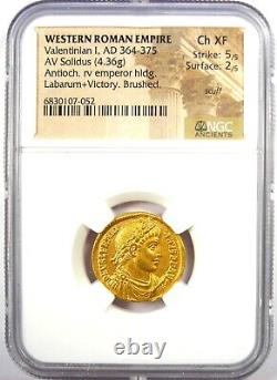 Valentinien Ier Gold AV Solidus Pièce de monnaie romaine en or 364 apr. J.-C. NGC Choix XF (EF)