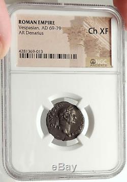 Vespasien 74ad Rome Authentique Antique Argent Monnaie Romaine Argent Dieu Ngc Xf I67617