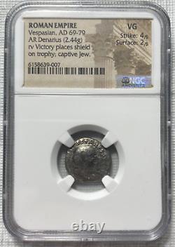 Vespasien Ad 69-79 Empire Romain Ar Denarius Coin Classé Ngc Vg Strike 4/5