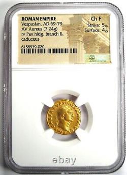 Vespasien Av Aureus Gold Roman Coin 69-79 Ad Ngc Choice Fine 5/5 Strike