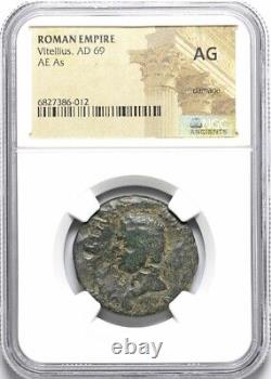 Vitellius AD 69 NGC EMPIRE ROMAIN Æ As, pièce de monnaie de la Monnaie espagnole Année des 4 Empereurs