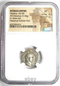 Vitellius Ar Denarius Dolphin Ancient Roman Coin 69 Ad Certifié Ngc Xf (ef)
