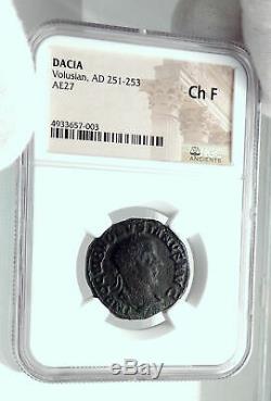 Volusien 252ad Très Rare Aigle Coin Christian Cross Roman Dacia Lion Ngc I78515